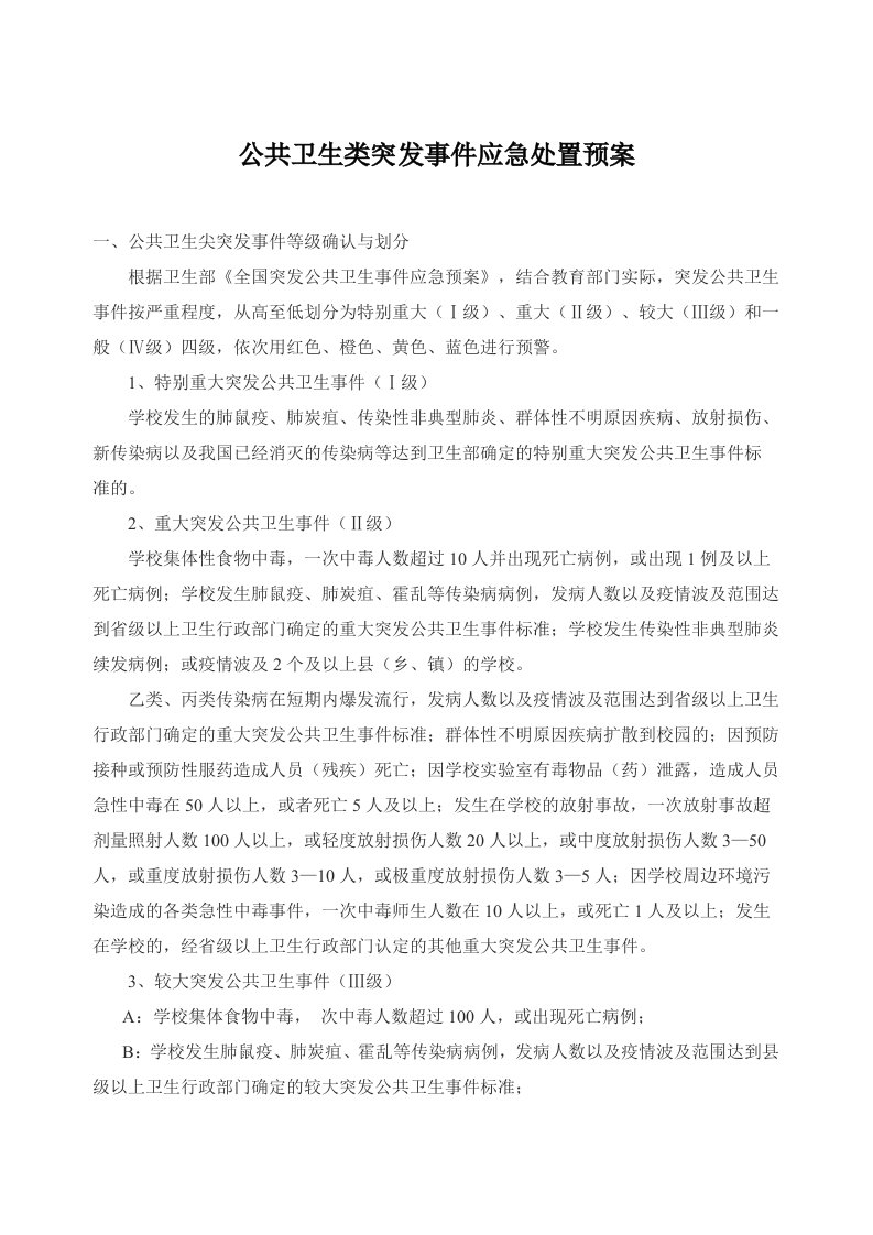 公共卫生类突发事件应急处置预案