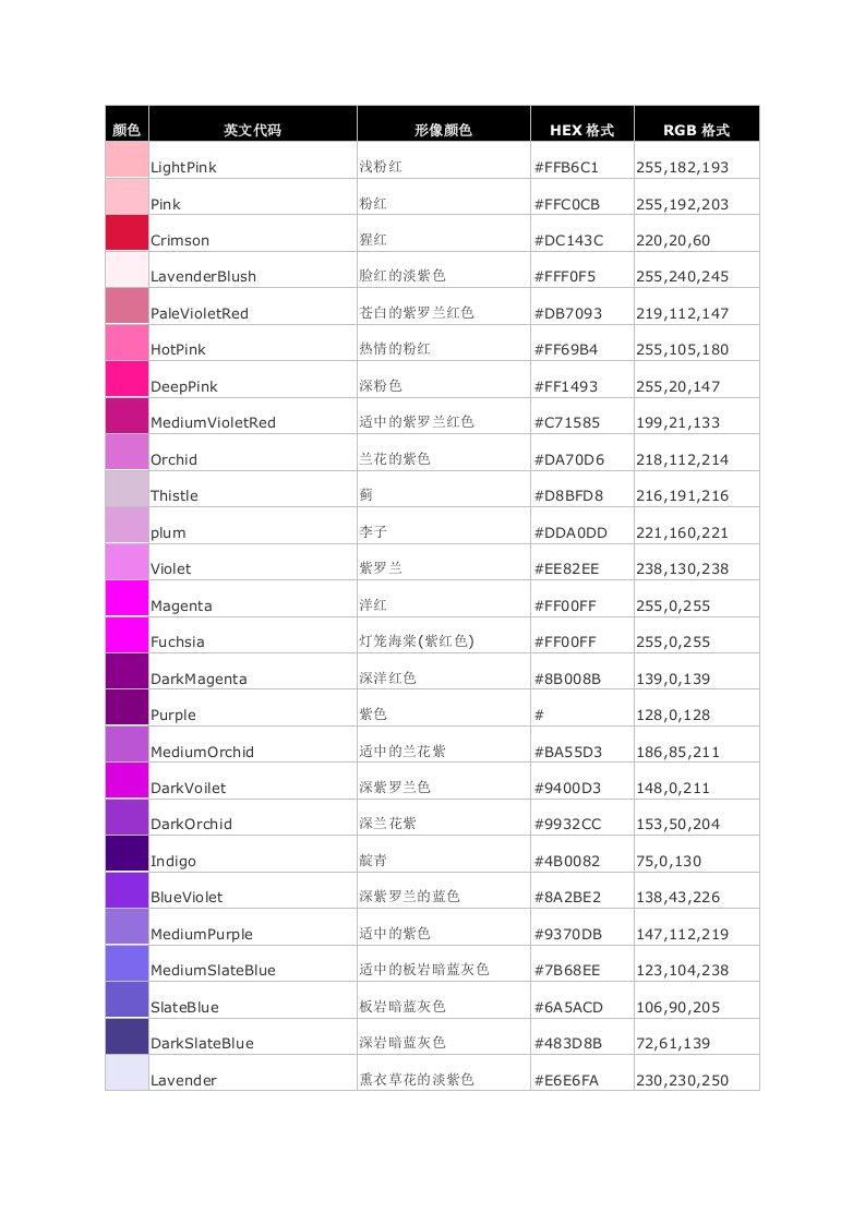 各种颜色的英语单词及图片