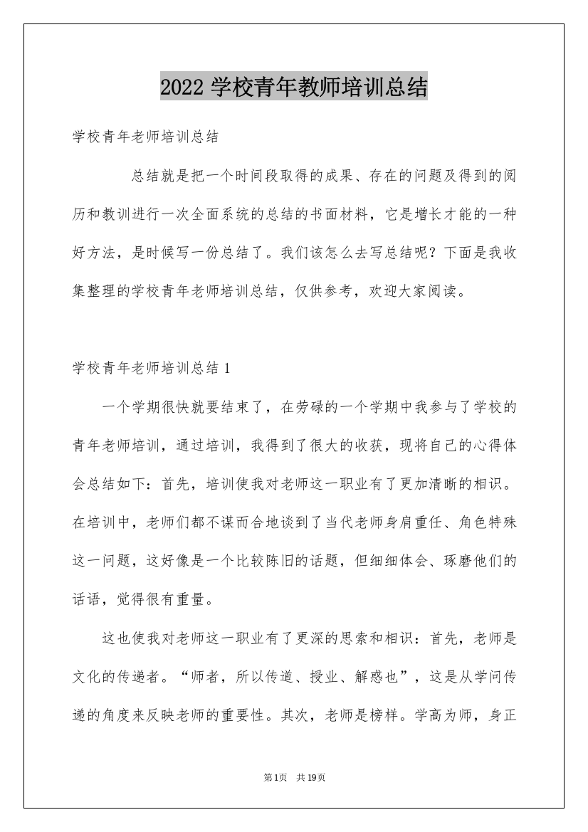 2022学校青年教师培训总结