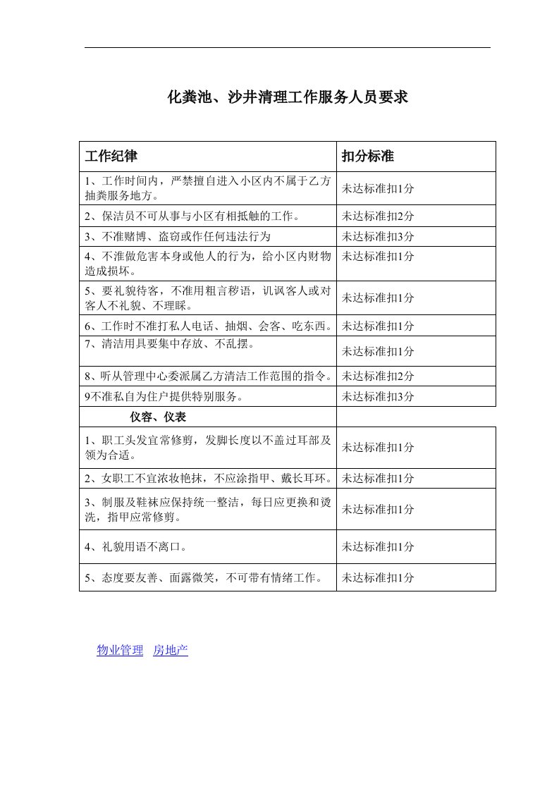 化粪池、沙井清理工作服务人员要求