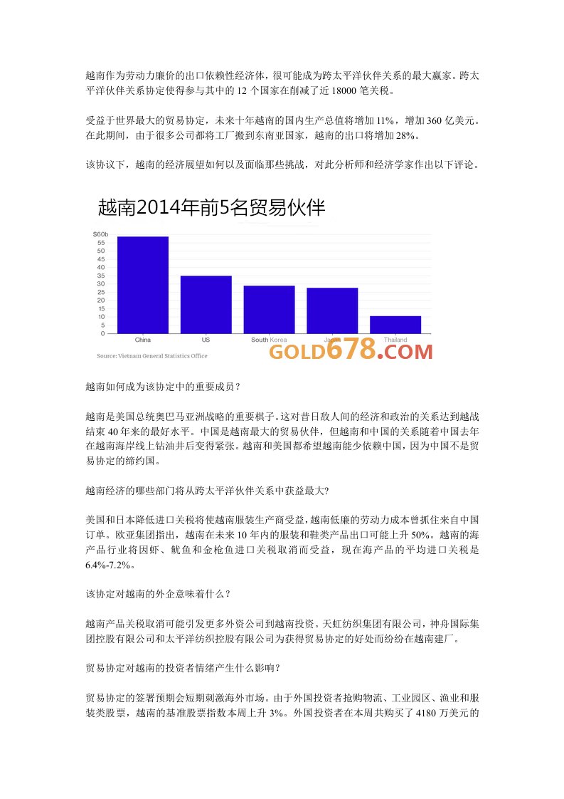 跨太平洋伙伴关系对越南影响几何专家做出详细解析