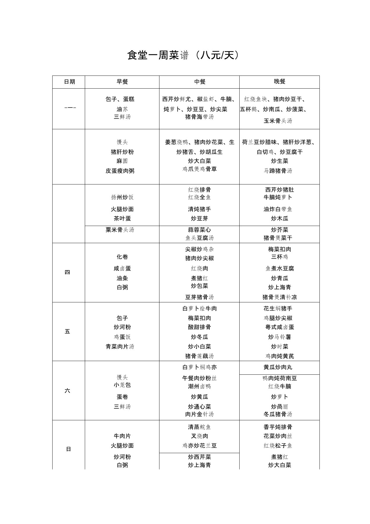 员工食堂菜谱