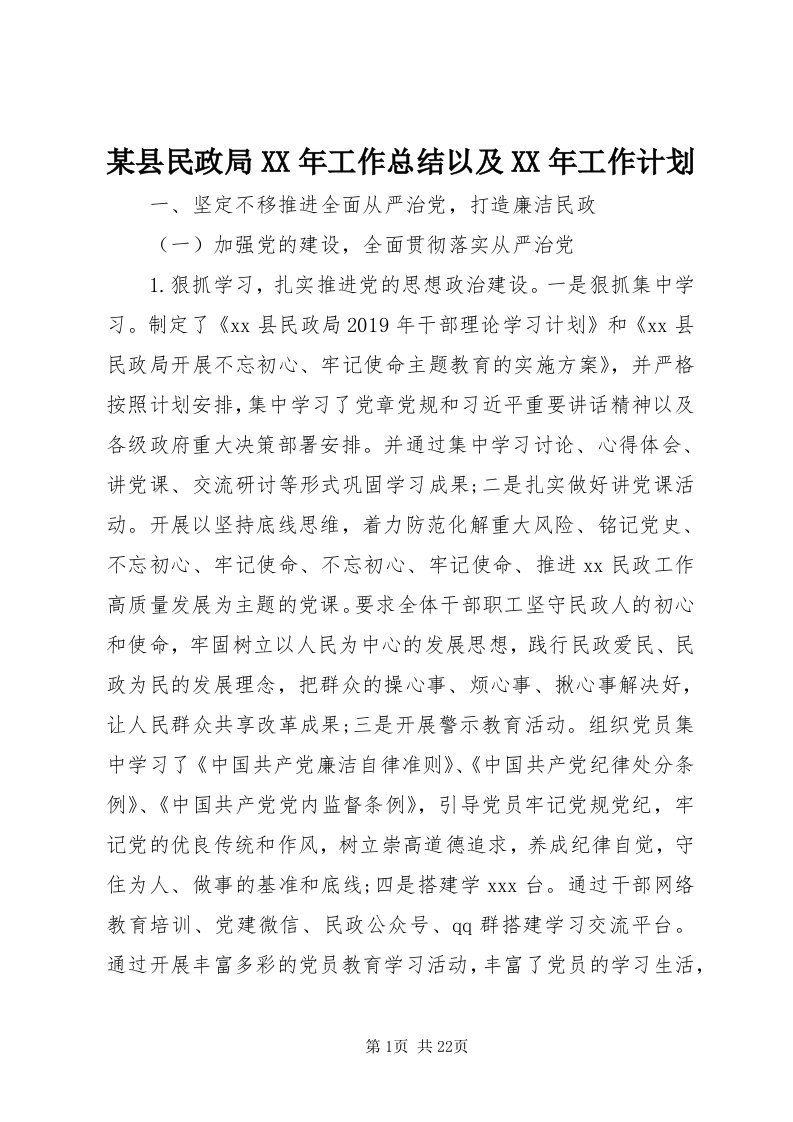 4某县民政局某年工作总结以及某年工作计划