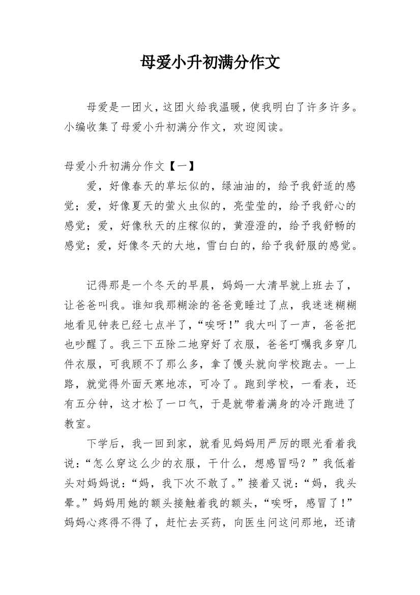 母爱小升初满分作文