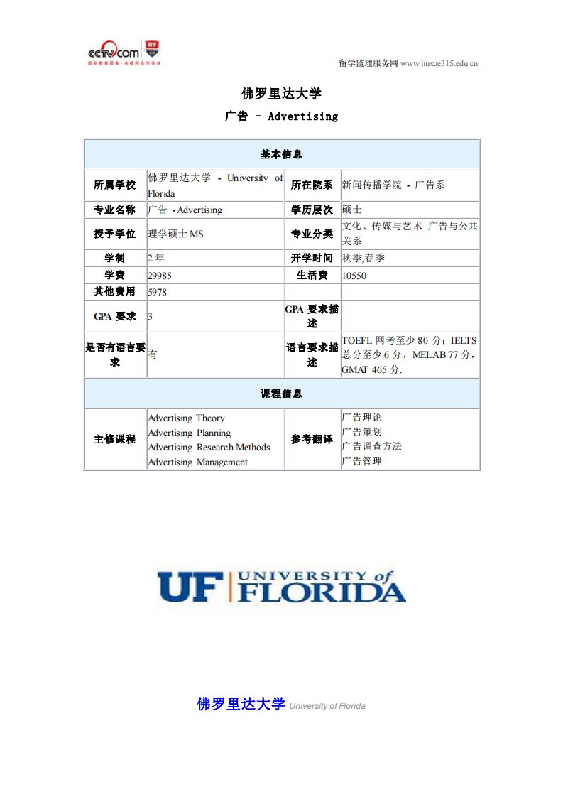 佛罗里达大学广告硕士