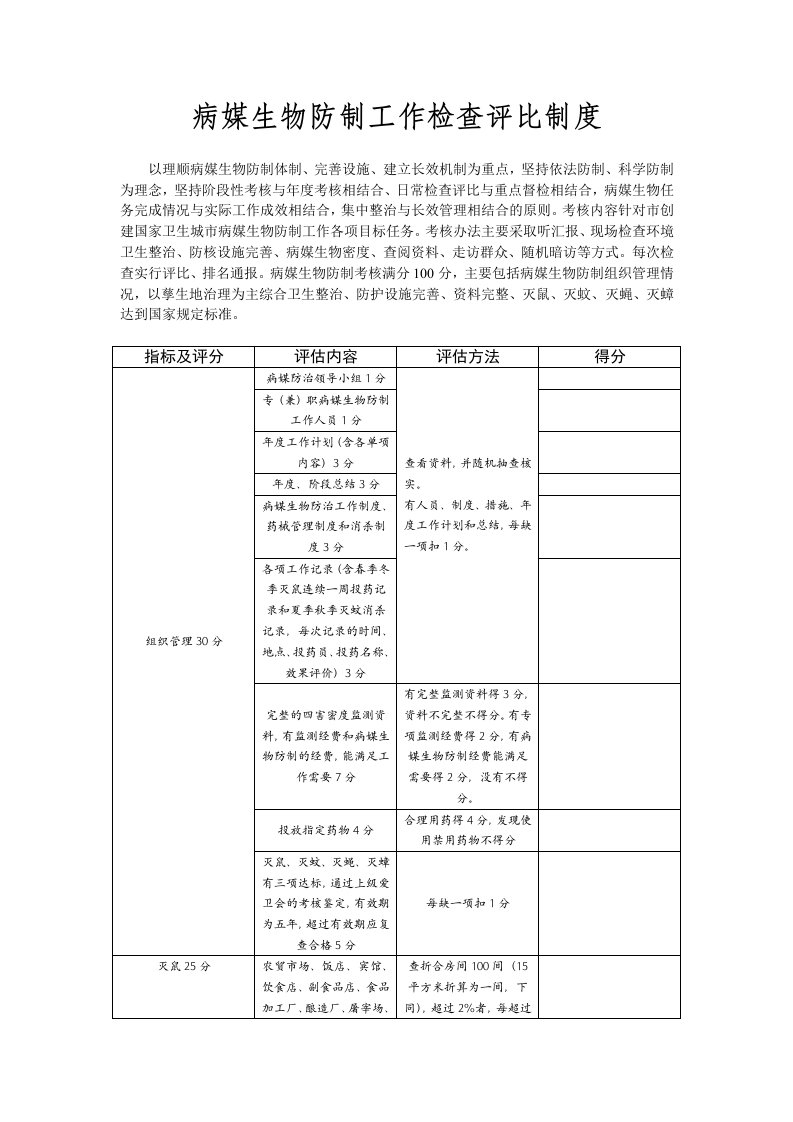 有病媒生物防制工作检查评比资料