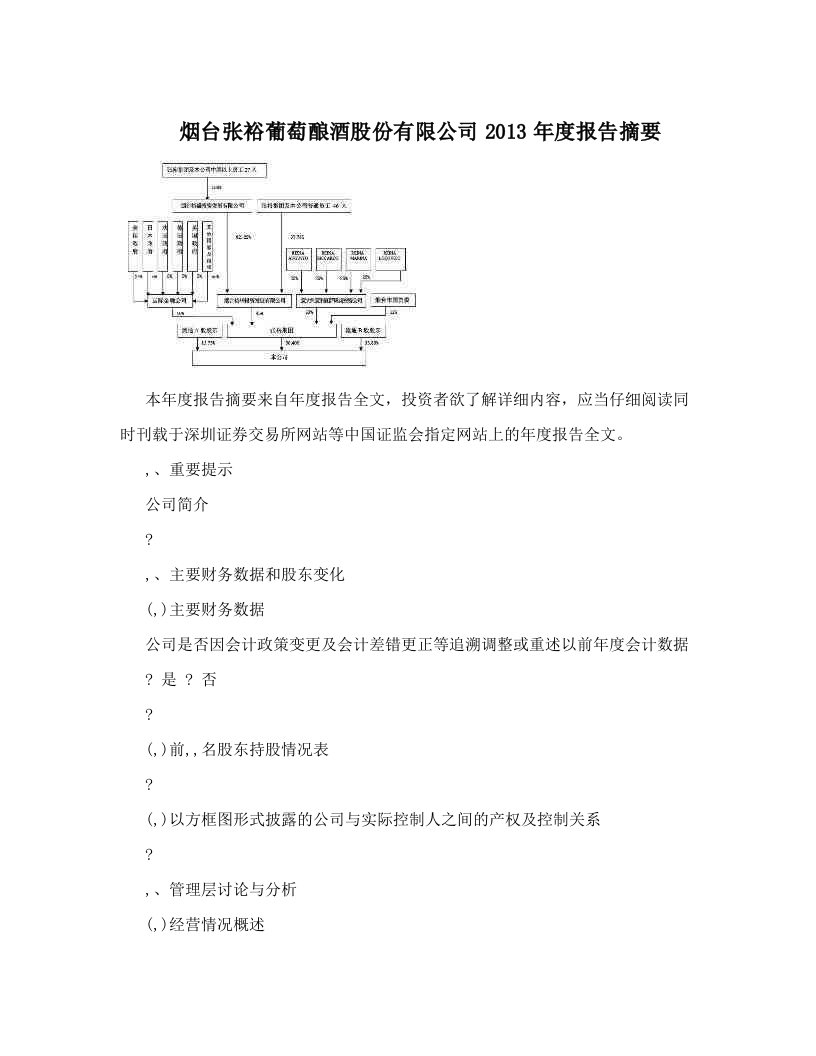 烟台张裕葡萄酿酒股份有限公司2013年度报告摘要