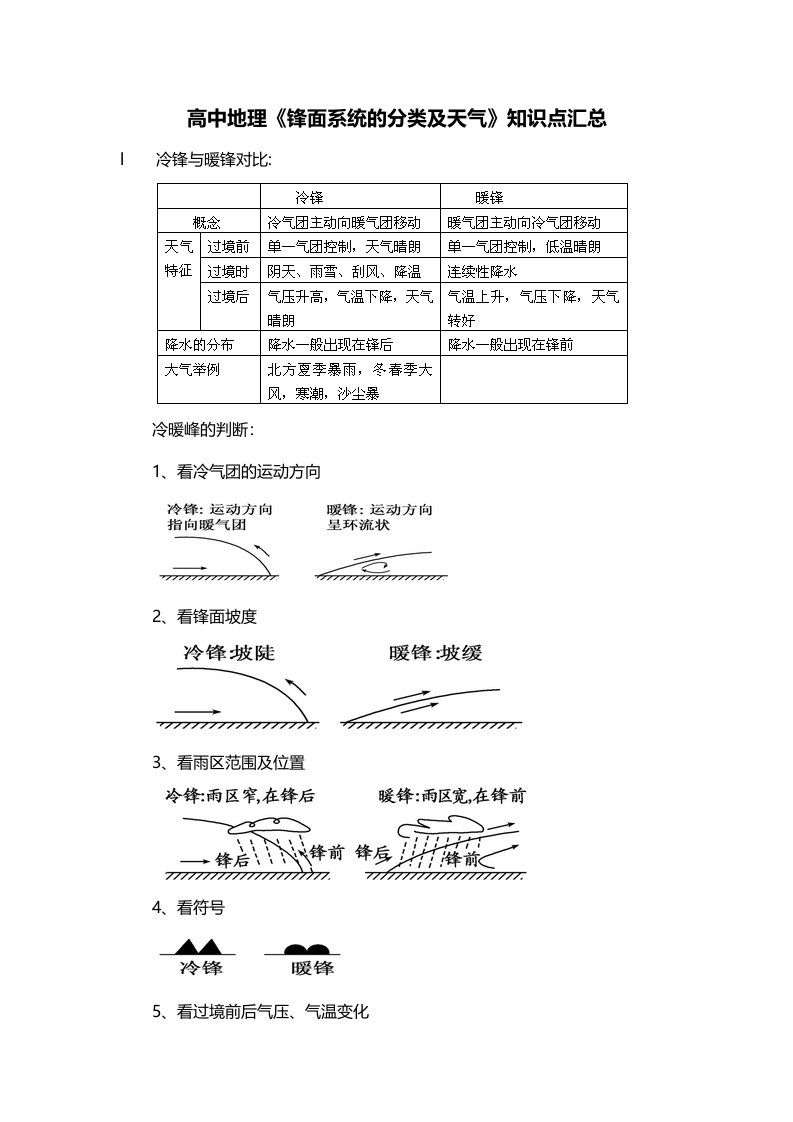 高中地理锋面系统的分类及天气知识点汇总