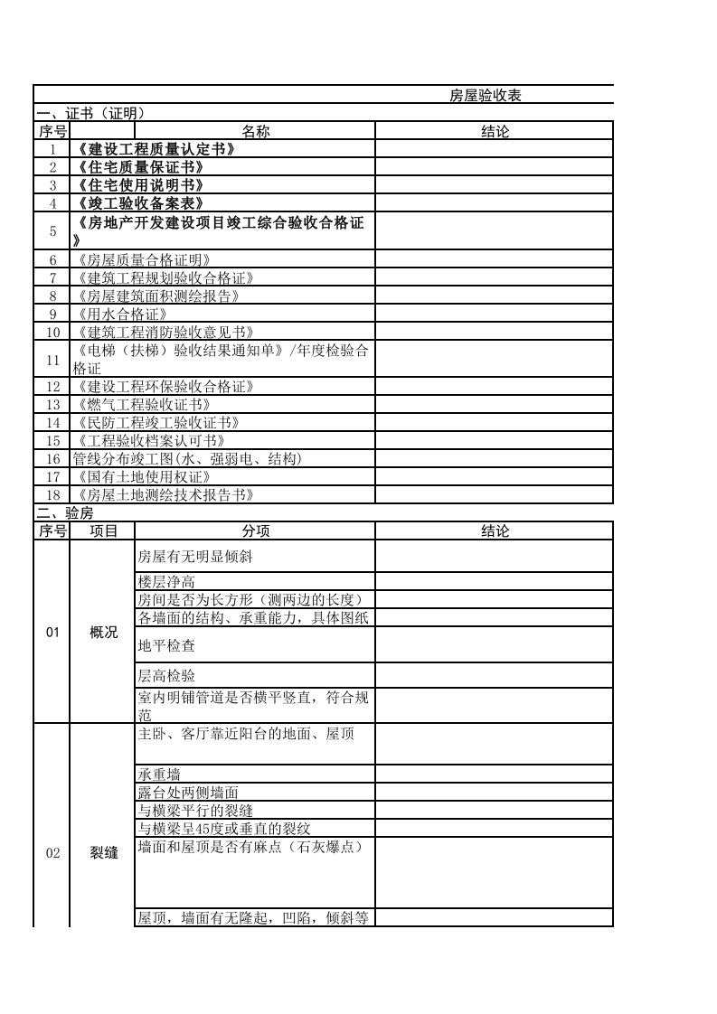 毛坯房屋验收表