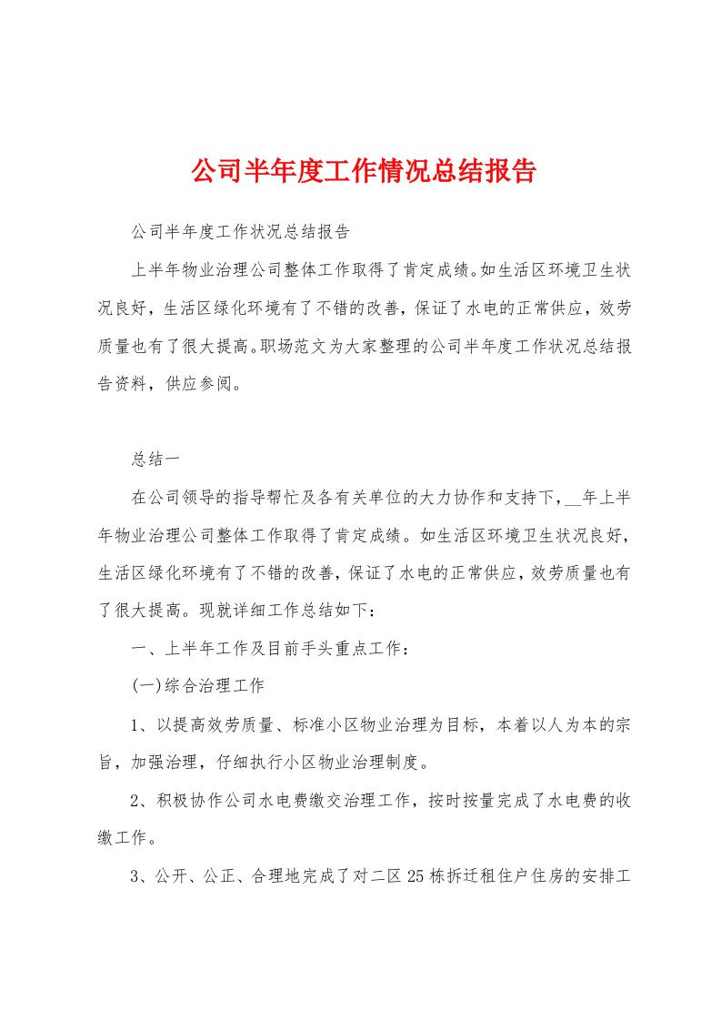 公司半年度工作情况总结报告