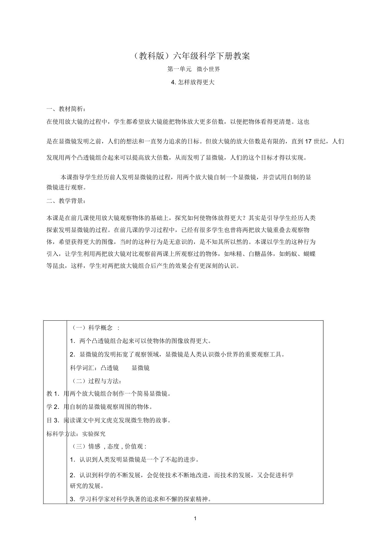 小学六年级科学下册怎样放得更大4名师教案教科版