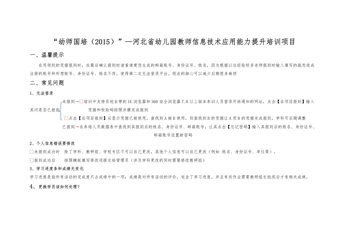 国培2015幼儿教师信息技术能力提升培训常见问题汇总