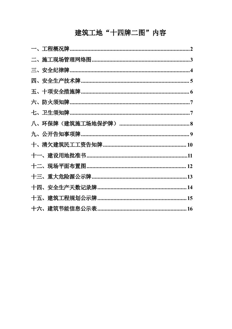 建筑工地“十四牌二图”内容