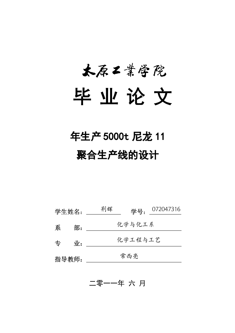 年生产5000t尼龙聚合生产线的设计论文