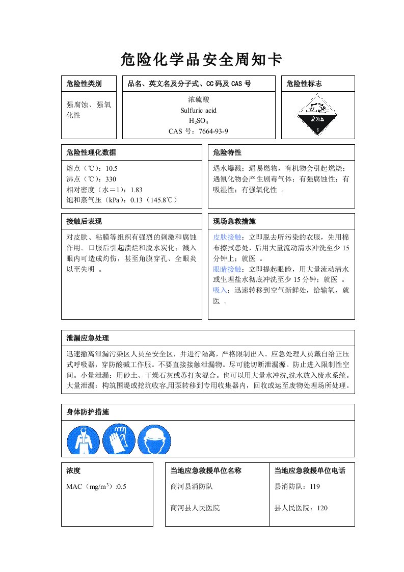 危险化学品安全周知卡编制完整