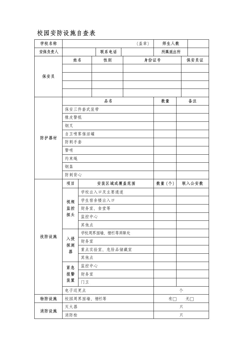 校园安防设施自查表