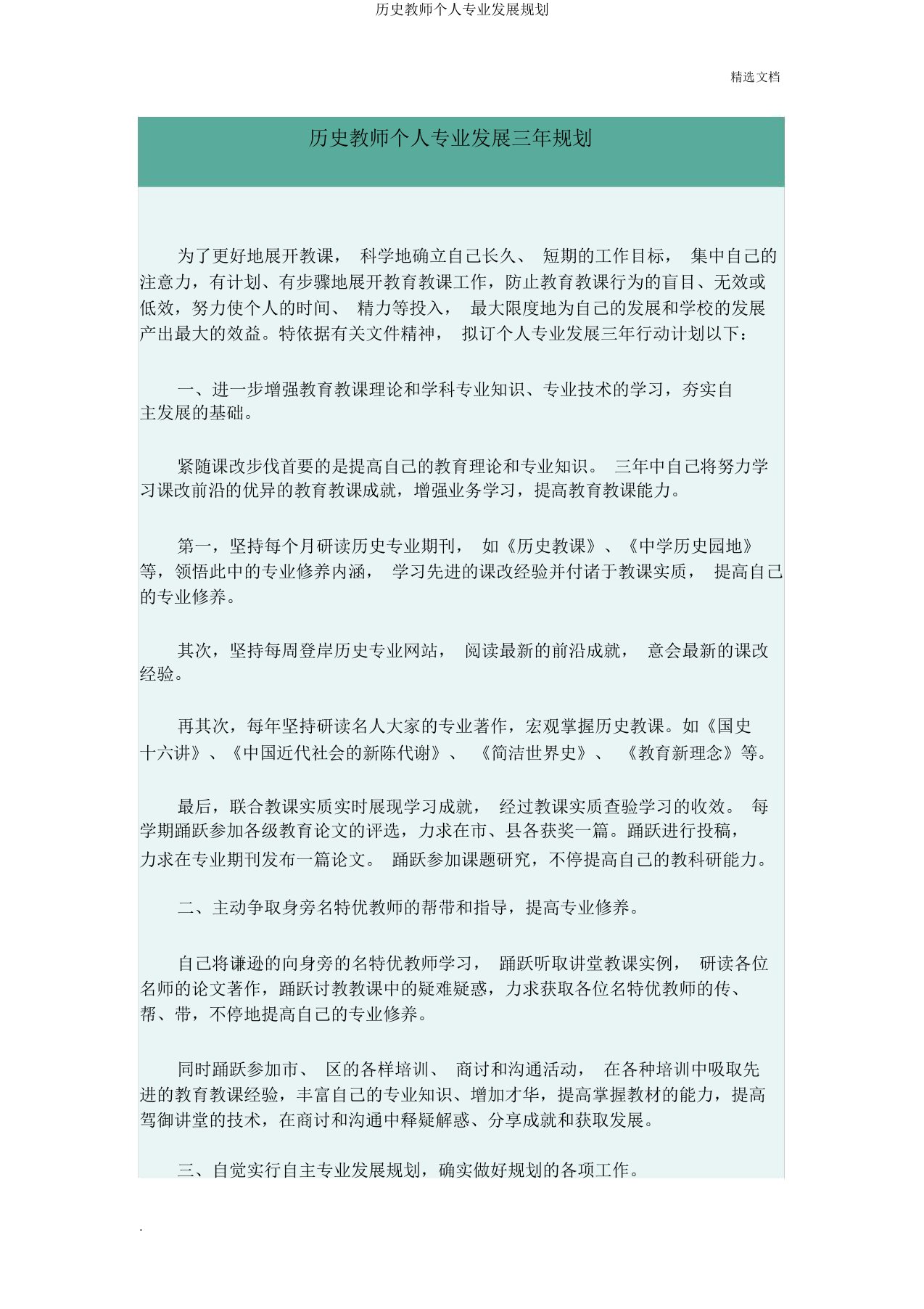 历史教师个人专业发展规划