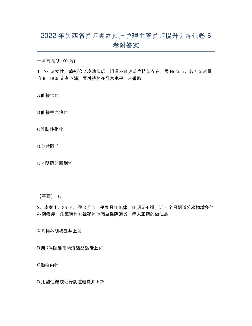 2022年陕西省护师类之妇产护理主管护师提升训练试卷B卷附答案