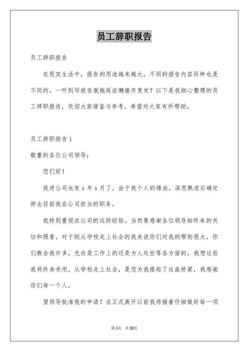 员工辞职报告例文40