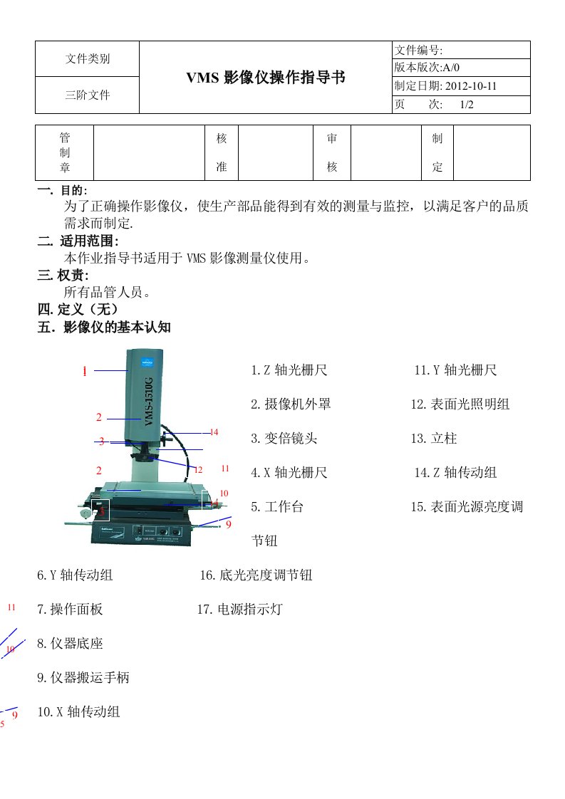 VMS影像测量仪操作指导书