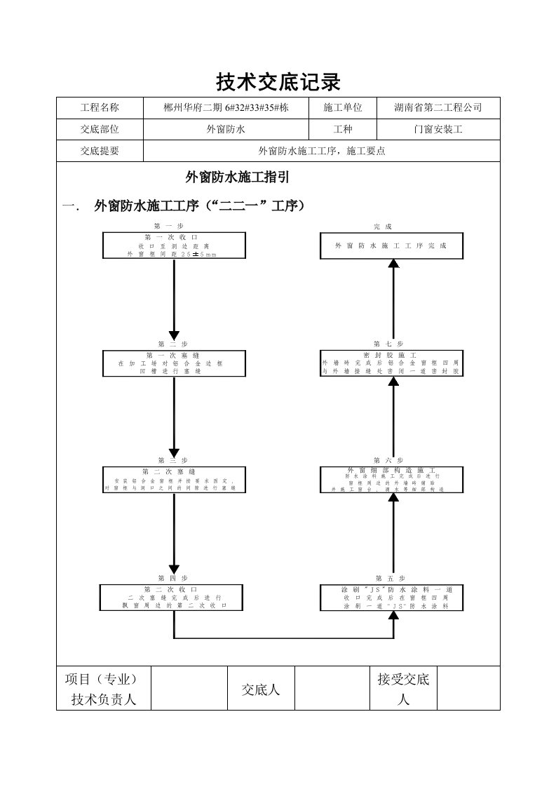 外窗防水技术交底