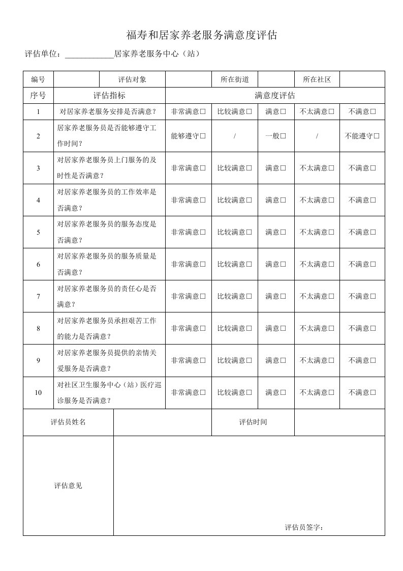 福寿和居家养老服务满意度评估