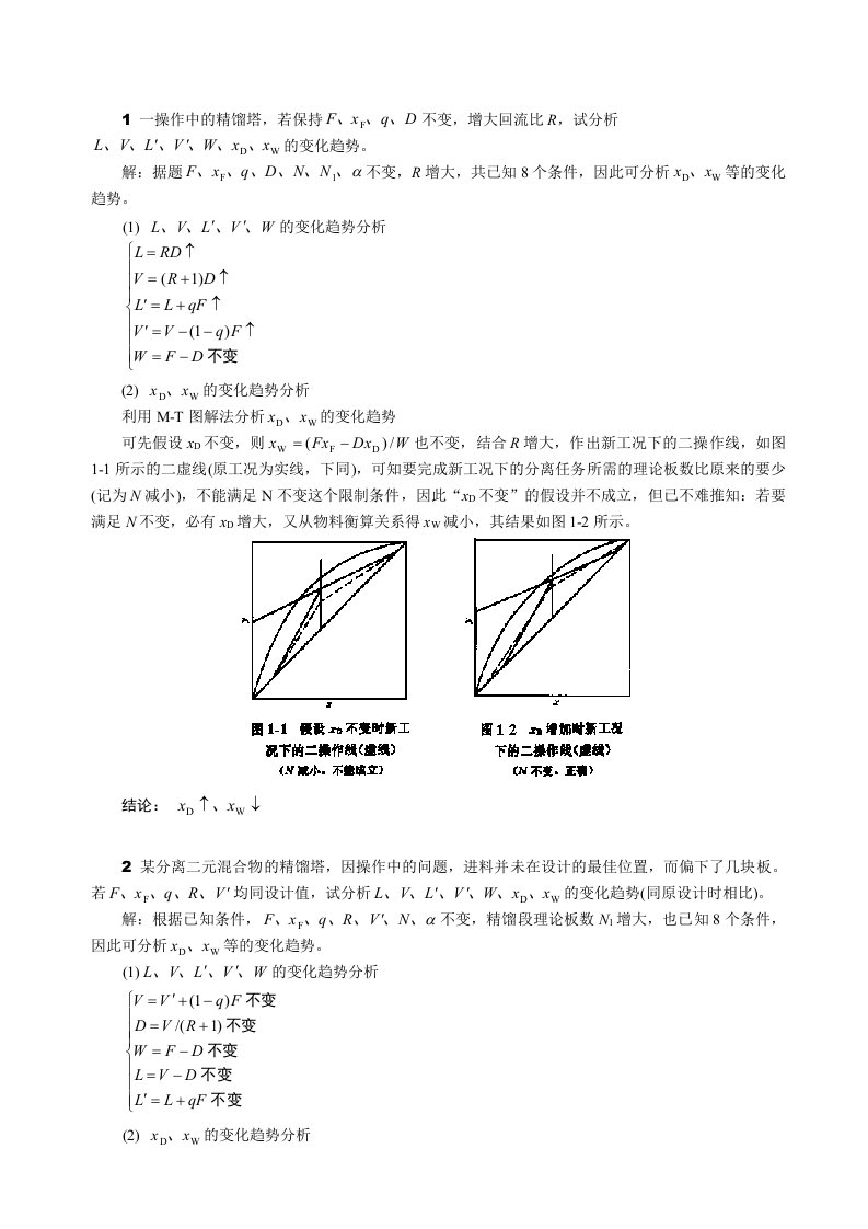 化工原理精馏操作型问题题解