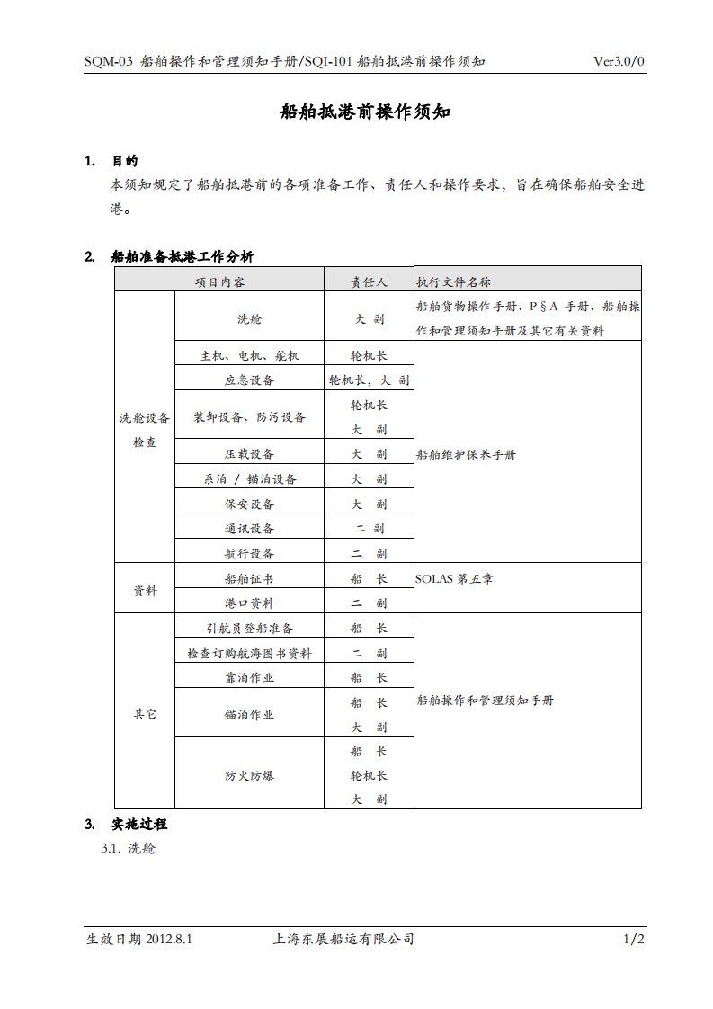 船舶抵港前操作须知