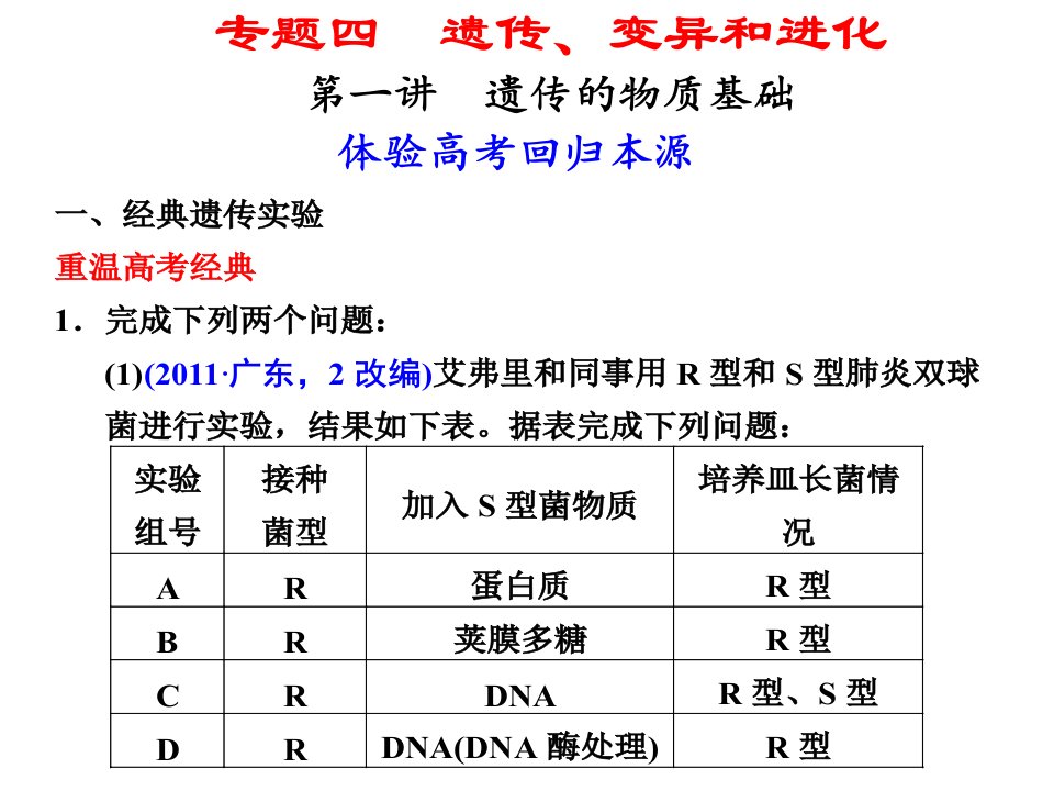 专题四遗传变异和进化第一讲