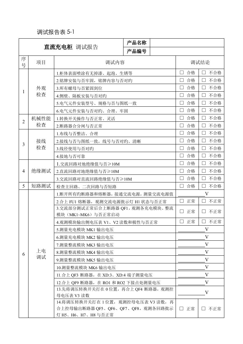 直流系统调试报告表格