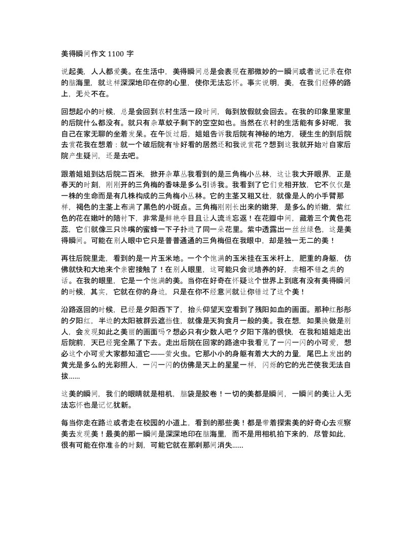 美得瞬间作文1100字