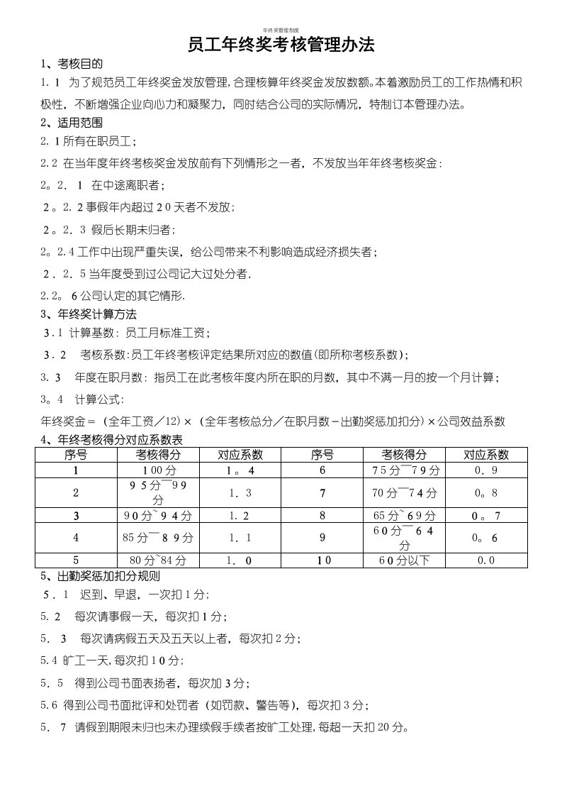 年终奖管理制度