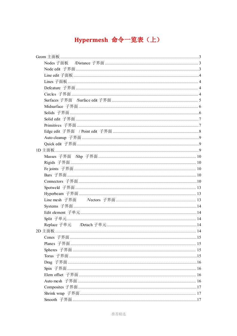 推荐-hypermesh面板命令一览表(中英文)