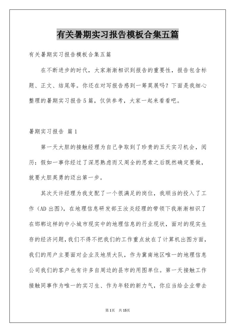 有关暑期实习报告模板合集五篇