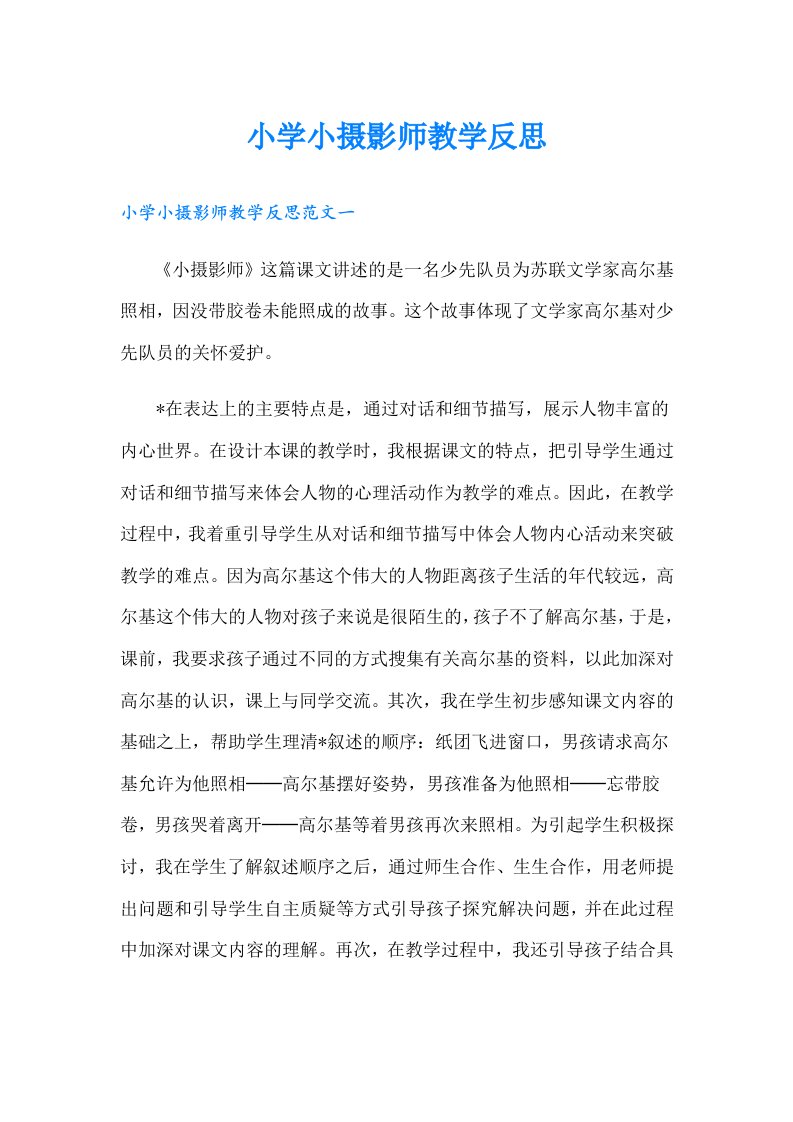 小学小摄影师教学反思