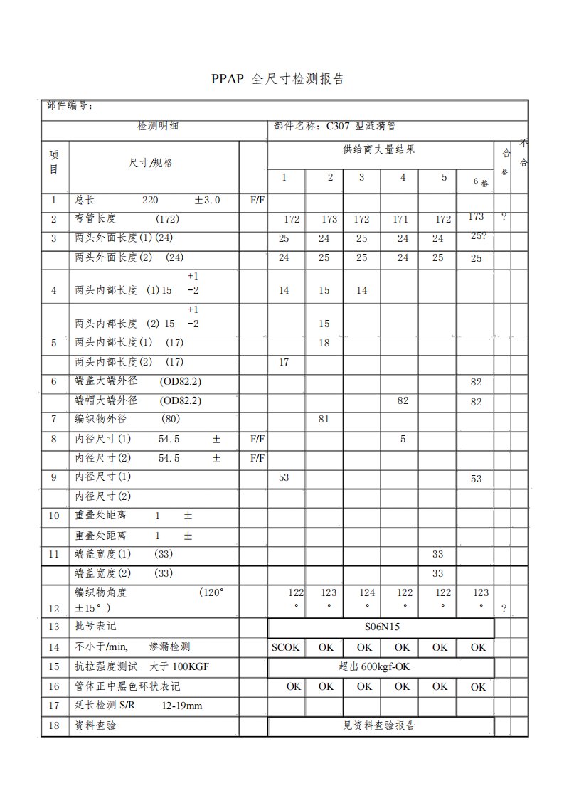 PPAP全尺寸检测报告