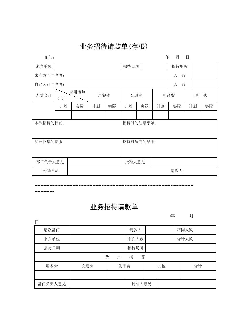 业务招待请款单