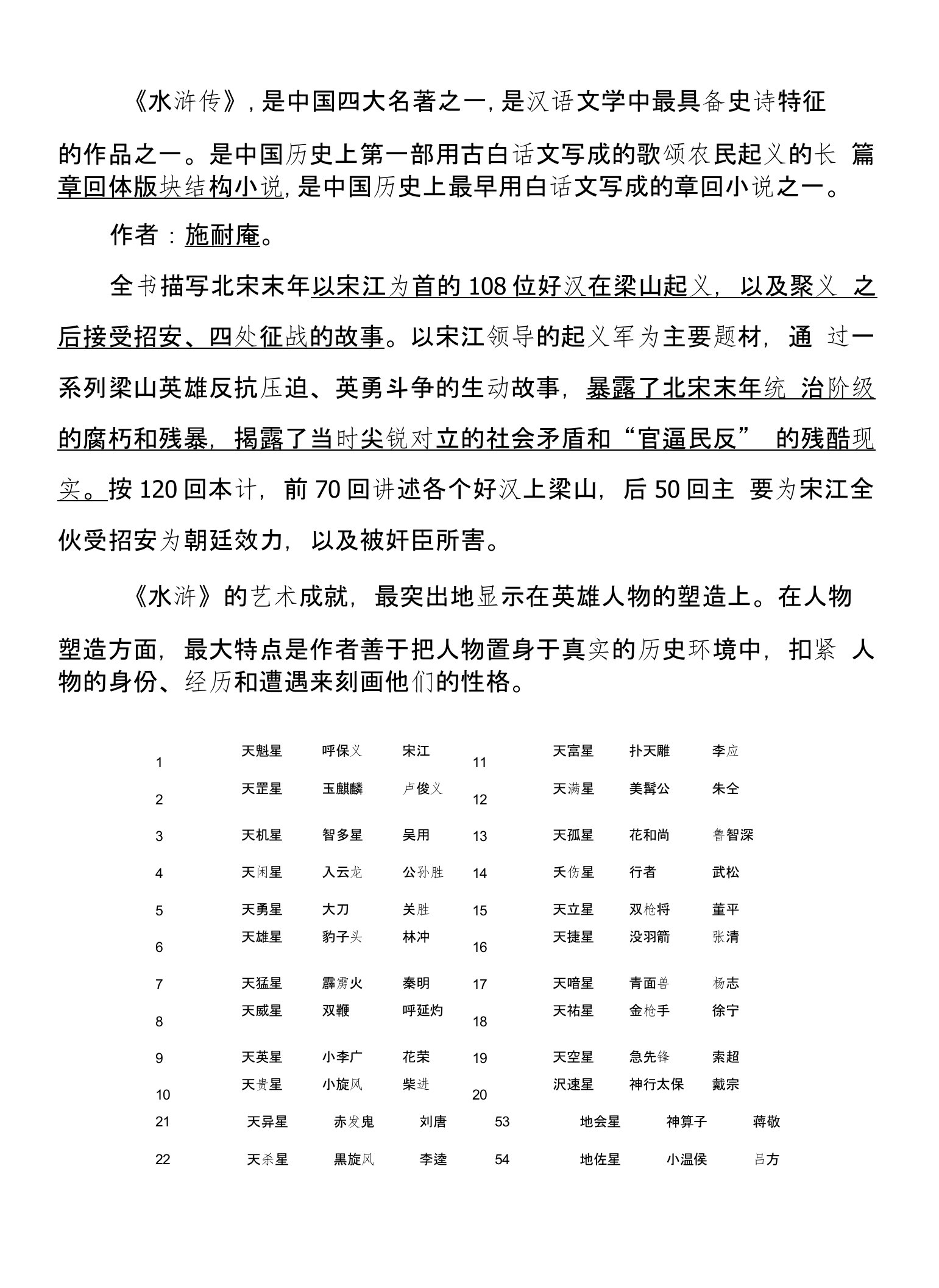 中考《水浒传》1-61回合情节新概括