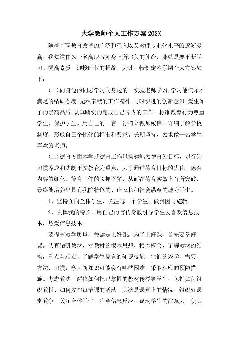 大学教师个人工作计划