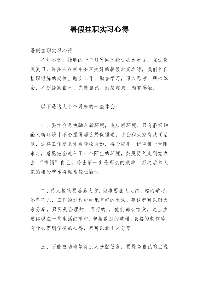 暑假挂职实习心得