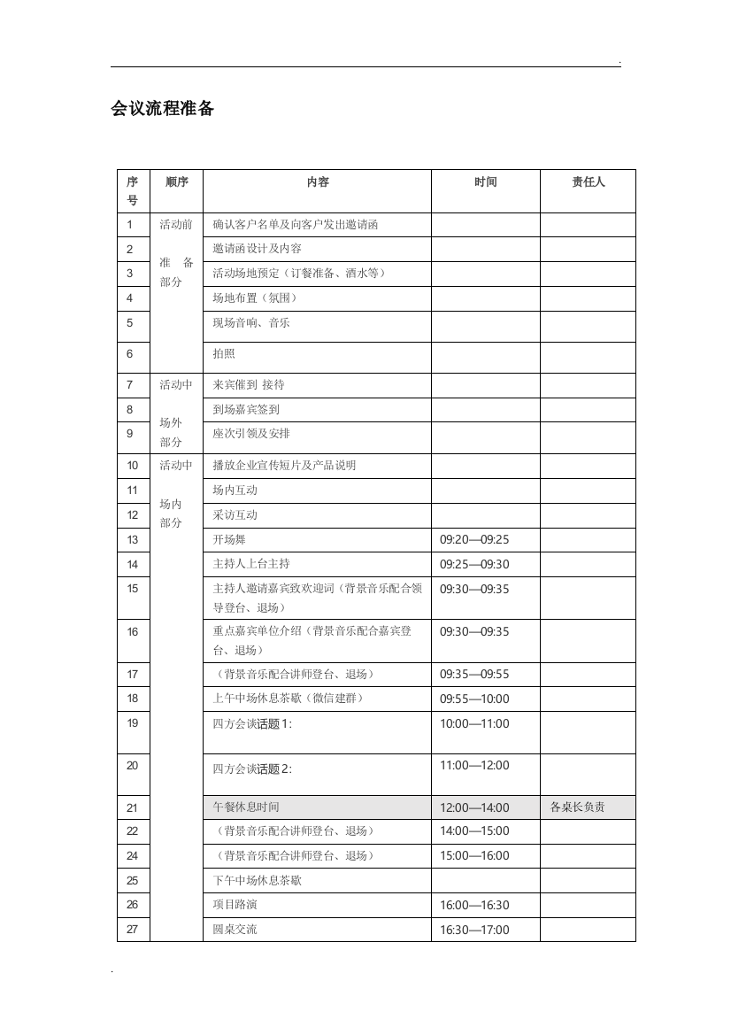 会务流程表格