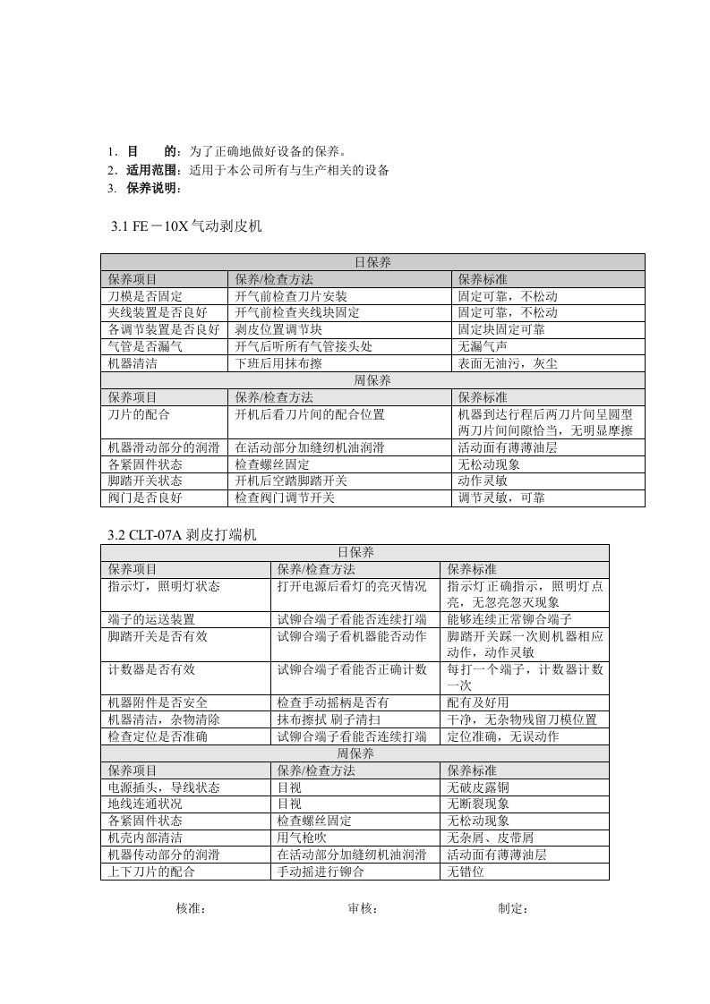 电器生产厂机器保养说明