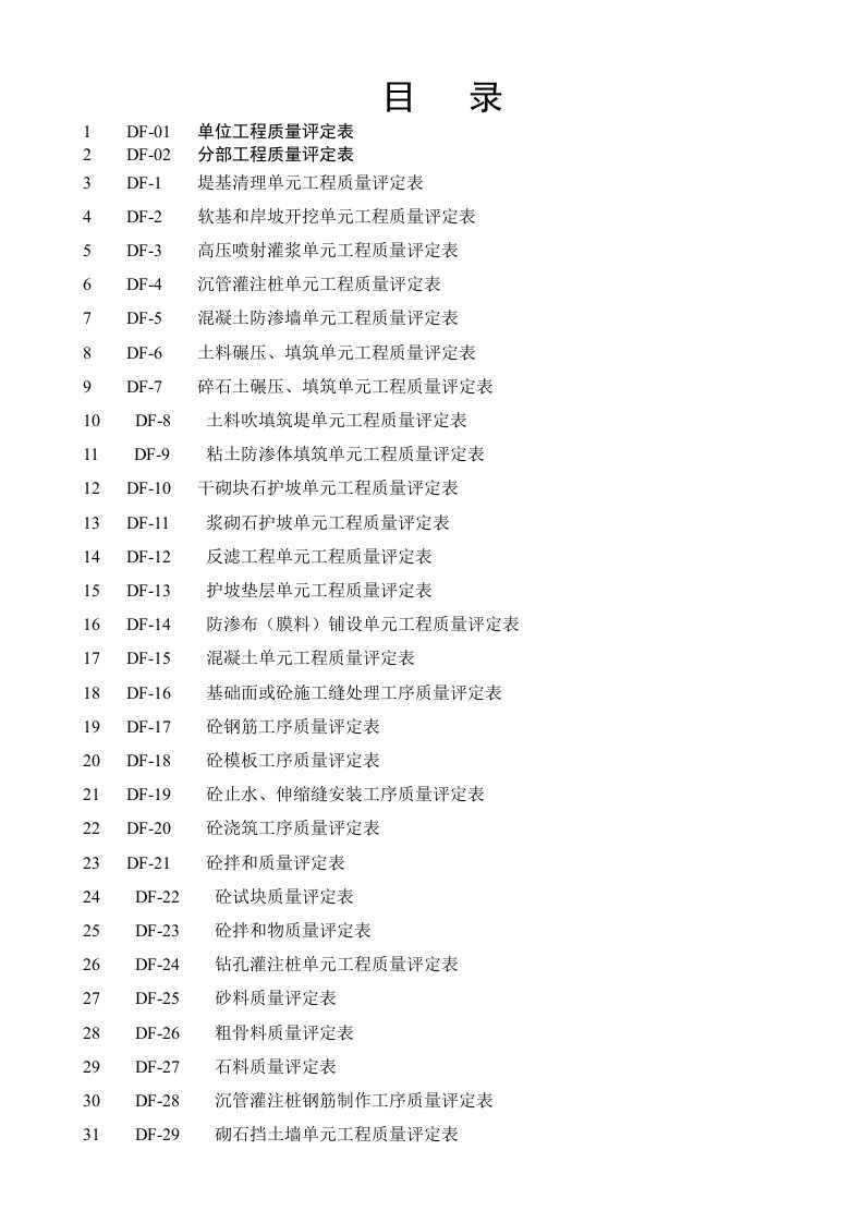 水利工程质量评定表大全