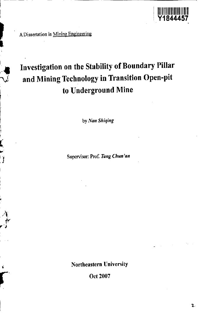 露天转地下开采境界顶柱稳定性分析及采矿技术研究-采矿工程专业毕业论文