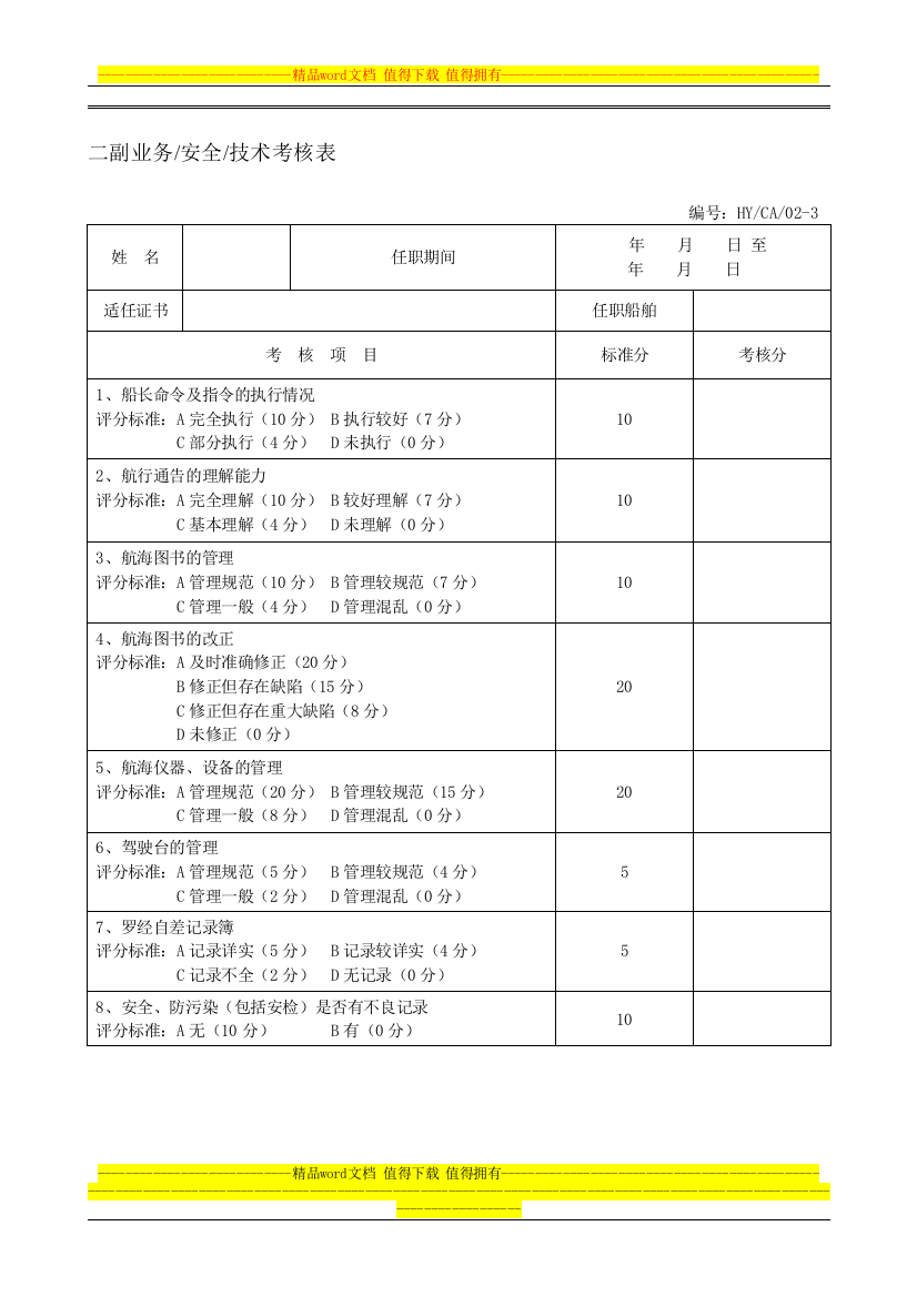 CA02-3二副业务安全技术考核表.