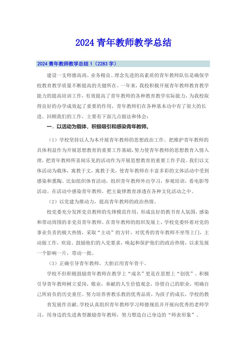 2024青年教师教学总结