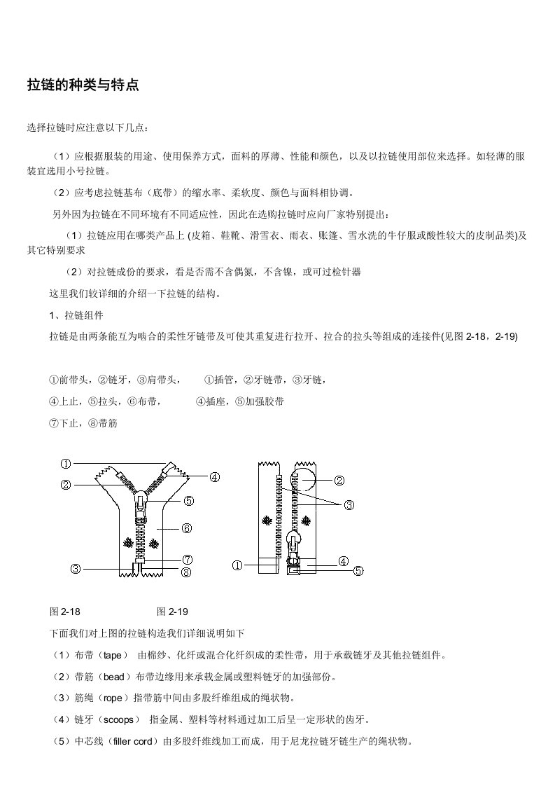 拉链的种类与特点