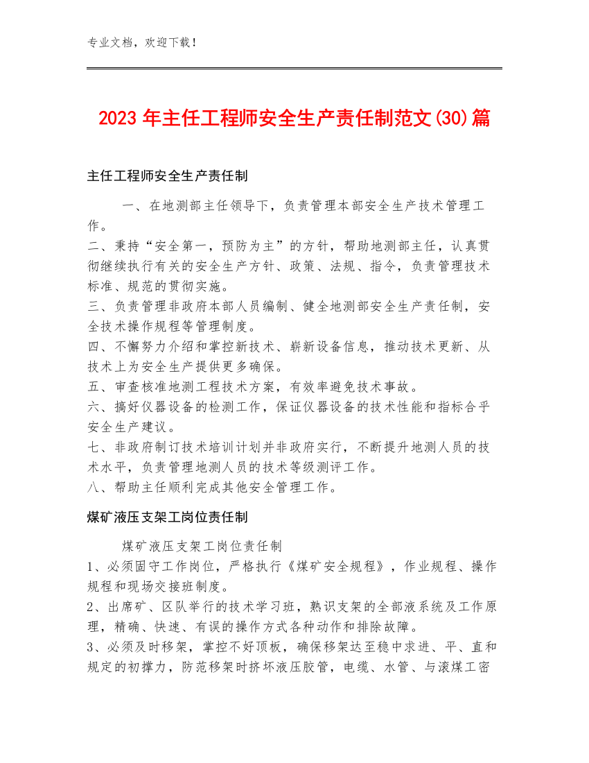 2023年主任工程师安全生产责任制范文(30)篇