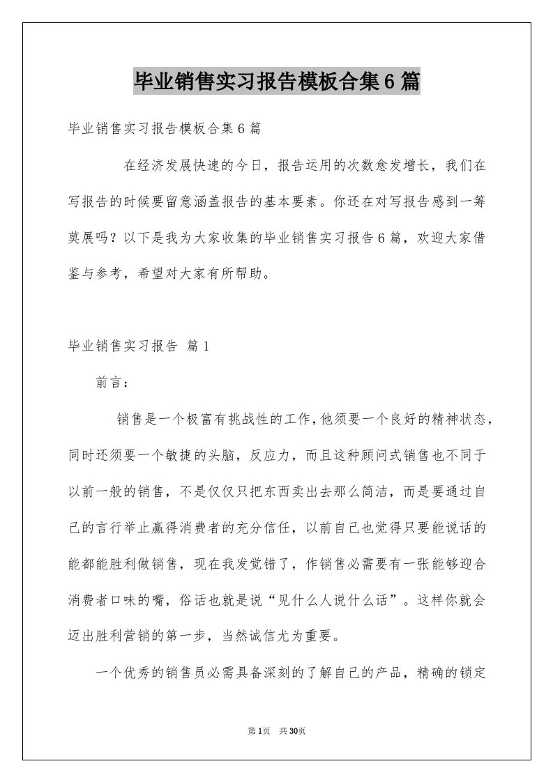 毕业销售实习报告模板合集6篇