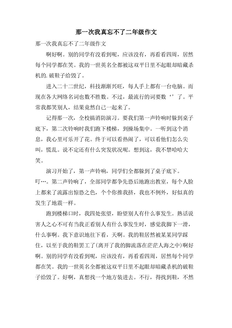 那一次我真忘不了二年级作文